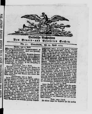 Berlinische Nachrichten von Staats- und gelehrten Sachen vom 29.04.1775