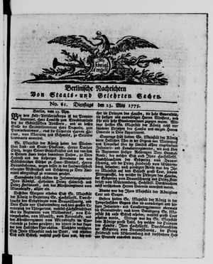 Berlinische Nachrichten von Staats- und gelehrten Sachen vom 23.05.1775