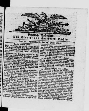 Berlinische Nachrichten von Staats- und gelehrten Sachen vom 17.06.1775