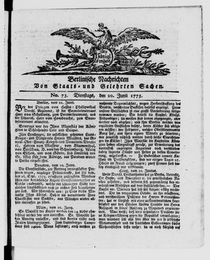 Berlinische Nachrichten von Staats- und gelehrten Sachen vom 20.06.1775