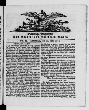 Berlinische Nachrichten von Staats- und gelehrten Sachen vom 13.07.1775