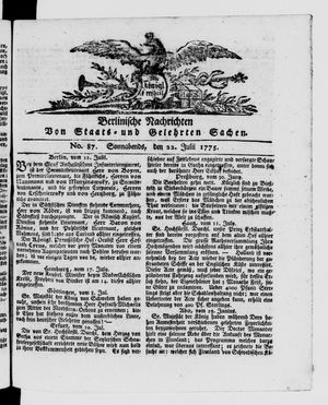 Berlinische Nachrichten von Staats- und gelehrten Sachen vom 22.07.1775