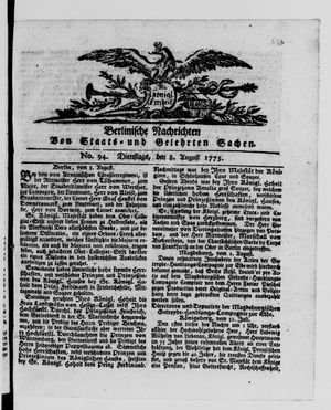 Berlinische Nachrichten von Staats- und gelehrten Sachen vom 08.08.1775
