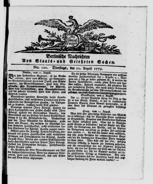 Berlinische Nachrichten von Staats- und gelehrten Sachen vom 22.08.1775