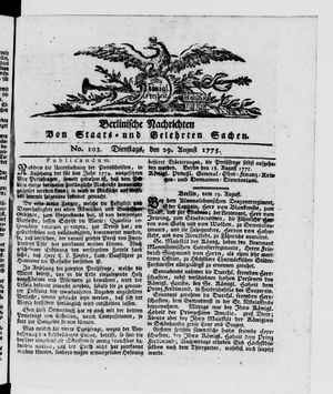Berlinische Nachrichten von Staats- und gelehrten Sachen vom 29.08.1775