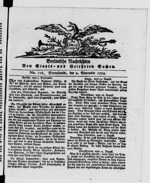 Berlinische Nachrichten von Staats- und gelehrten Sachen vom 09.09.1775