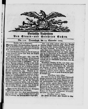 Berlinische Nachrichten von Staats- und gelehrten Sachen vom 14.09.1775