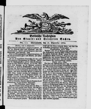 Berlinische Nachrichten von Staats- und gelehrten Sachen vom 16.09.1775