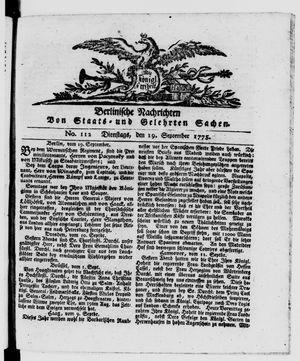 Berlinische Nachrichten von Staats- und gelehrten Sachen vom 19.09.1775