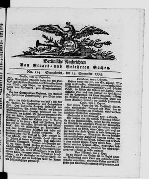 Berlinische Nachrichten von Staats- und gelehrten Sachen vom 23.09.1775