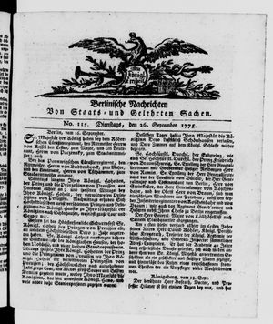 Berlinische Nachrichten von Staats- und gelehrten Sachen vom 26.09.1775