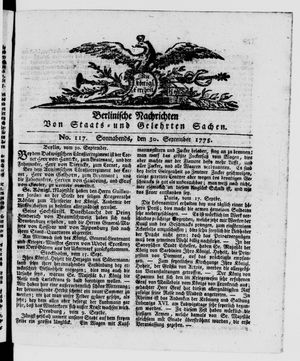 Berlinische Nachrichten von Staats- und gelehrten Sachen vom 30.09.1775