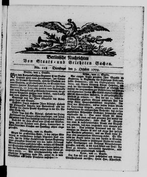 Berlinische Nachrichten von Staats- und gelehrten Sachen on Oct 3, 1775