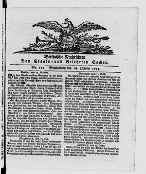 Berlinische Nachrichten von Staats- und gelehrten Sachen vom 28.10.1775