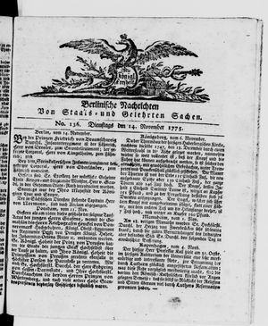 Berlinische Nachrichten von Staats- und gelehrten Sachen vom 14.11.1775