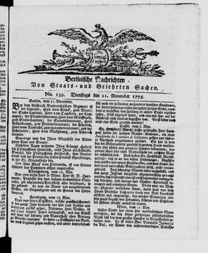 Berlinische Nachrichten von Staats- und gelehrten Sachen vom 21.11.1775