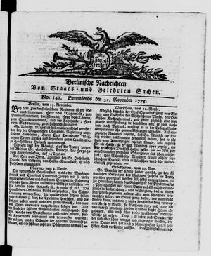 Berlinische Nachrichten von Staats- und gelehrten Sachen vom 25.11.1775