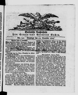 Berlinische Nachrichten von Staats- und gelehrten Sachen vom 28.11.1775