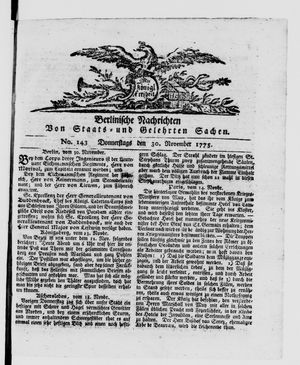 Berlinische Nachrichten von Staats- und gelehrten Sachen vom 30.11.1775