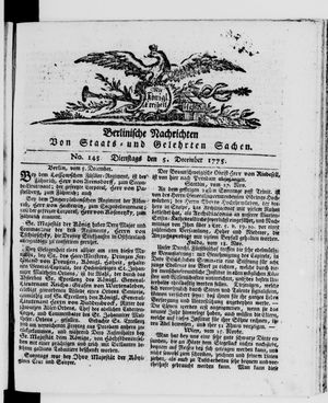 Berlinische Nachrichten von Staats- und gelehrten Sachen vom 05.12.1775