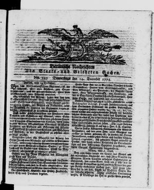 Berlinische Nachrichten von Staats- und gelehrten Sachen vom 14.12.1775