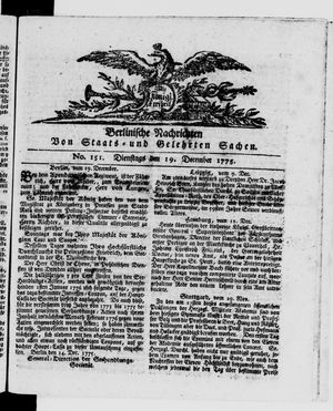 Berlinische Nachrichten von Staats- und gelehrten Sachen vom 19.12.1775