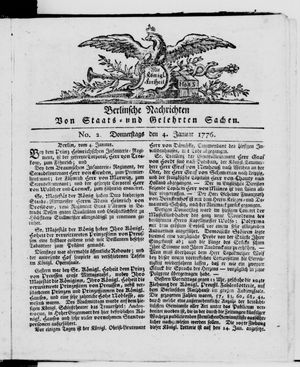 Berlinische Nachrichten von Staats- und gelehrten Sachen vom 04.01.1776