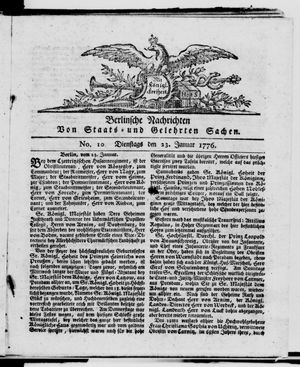 Berlinische Nachrichten von Staats- und gelehrten Sachen vom 23.01.1776