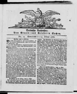 Berlinische Nachrichten von Staats- und gelehrten Sachen vom 24.02.1776
