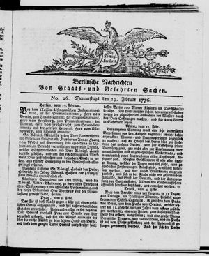 Berlinische Nachrichten von Staats- und gelehrten Sachen vom 29.02.1776