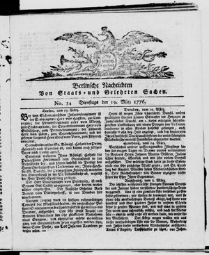 Berlinische Nachrichten von Staats- und gelehrten Sachen vom 19.03.1776