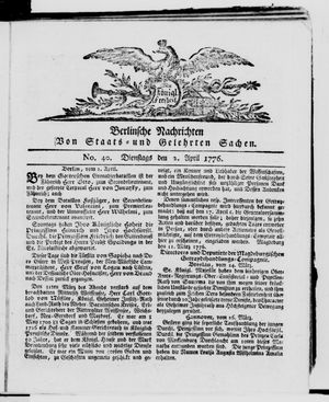 Berlinische Nachrichten von Staats- und gelehrten Sachen vom 02.04.1776