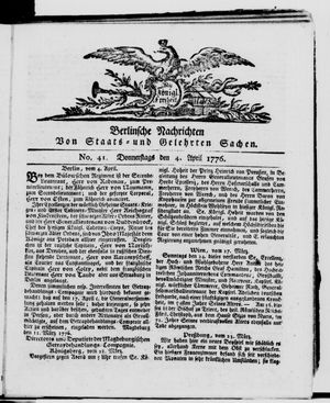 Berlinische Nachrichten von Staats- und gelehrten Sachen vom 04.04.1776