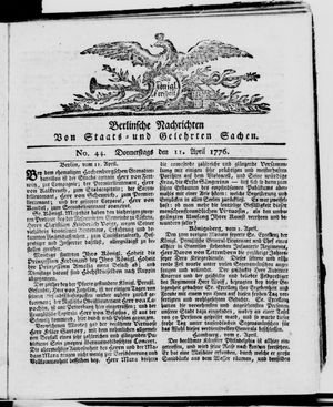 Berlinische Nachrichten von Staats- und gelehrten Sachen vom 11.04.1776