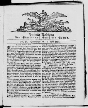 Berlinische Nachrichten von Staats- und gelehrten Sachen vom 25.04.1776