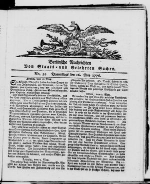 Berlinische Nachrichten von Staats- und gelehrten Sachen vom 16.05.1776