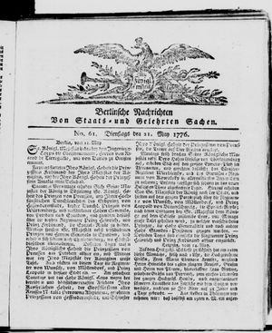 Berlinische Nachrichten von Staats- und gelehrten Sachen vom 21.05.1776