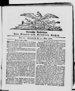 Berlinische Nachrichten von Staats- und gelehrten Sachen vom 25.05.1776