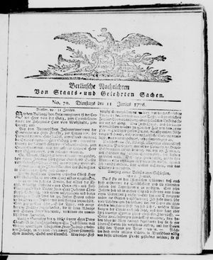 Berlinische Nachrichten von Staats- und gelehrten Sachen vom 11.06.1776