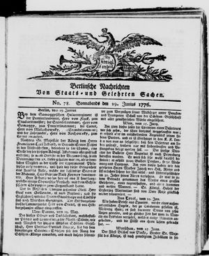 Berlinische Nachrichten von Staats- und gelehrten Sachen vom 29.06.1776