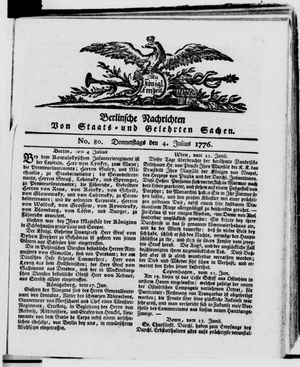 Berlinische Nachrichten von Staats- und gelehrten Sachen vom 04.07.1776