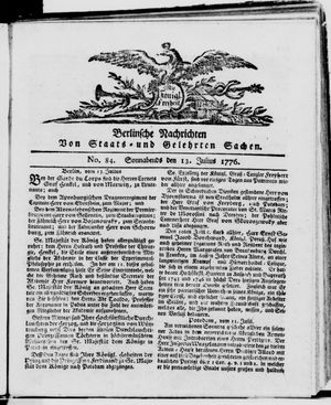 Berlinische Nachrichten von Staats- und gelehrten Sachen vom 13.07.1776