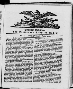 Berlinische Nachrichten von Staats- und gelehrten Sachen vom 16.07.1776