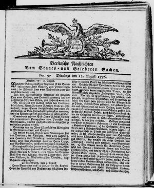Berlinische Nachrichten von Staats- und gelehrten Sachen vom 13.08.1776