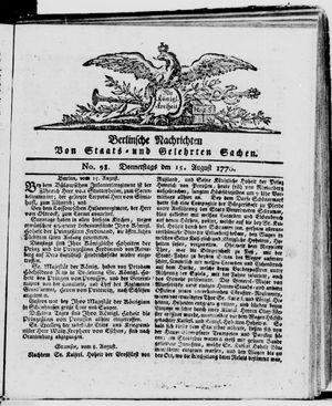 Berlinische Nachrichten von Staats- und gelehrten Sachen vom 15.08.1776