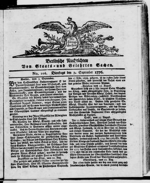 Berlinische Nachrichten von Staats- und gelehrten Sachen vom 03.09.1776