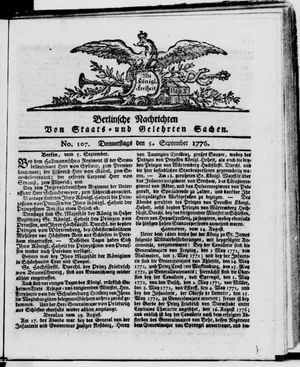 Berlinische Nachrichten von Staats- und gelehrten Sachen vom 05.09.1776