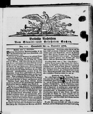 Berlinische Nachrichten von Staats- und gelehrten Sachen vom 14.09.1776