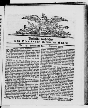Berlinische Nachrichten von Staats- und gelehrten Sachen vom 21.09.1776