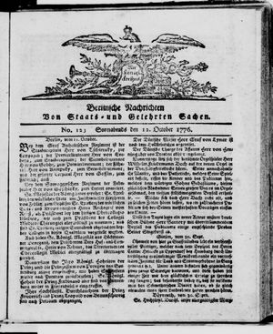 Berlinische Nachrichten von Staats- und gelehrten Sachen vom 12.10.1776